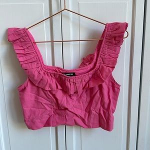 Express Barbie pink crop tank with ruffles